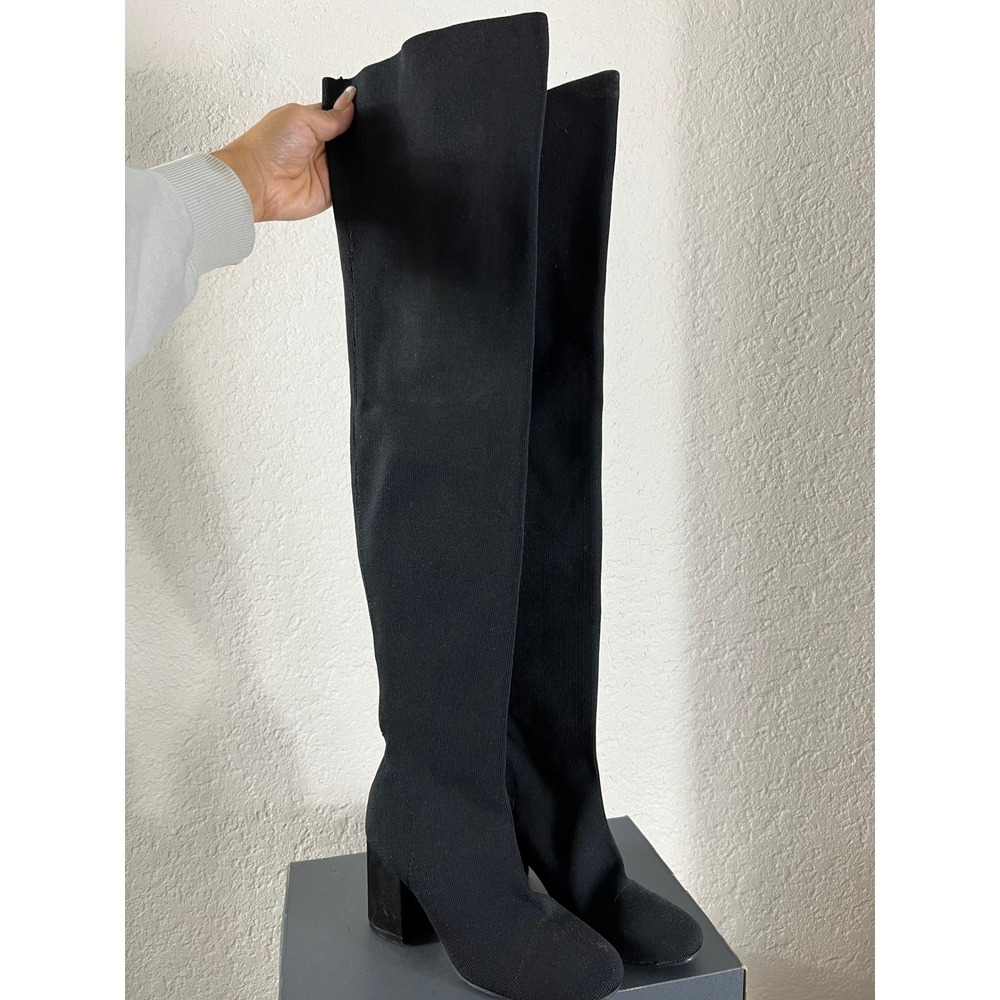 Zara Black Over The Knee Boots Stretch Knit Thigh High Block Heel 6 Y2K 2000